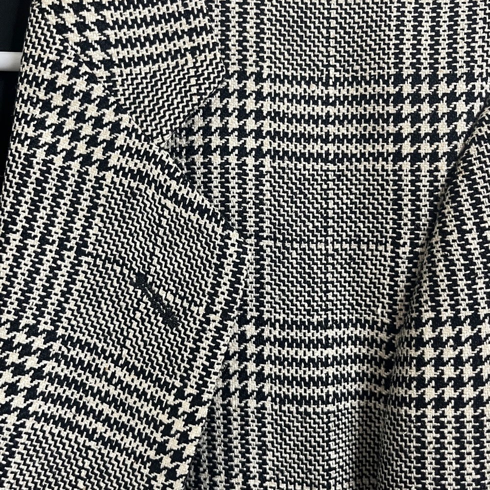 Vintage Bachrach Plaid Blazer 40R 100% Silk Lined Black White Glen Check - Picture 10 of 14